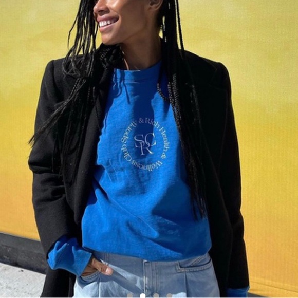 Sporty & Rich SRHWC Blue Cotton Crewneck Oversized Cozy Sweatshirt XL - Picture 8 of 8